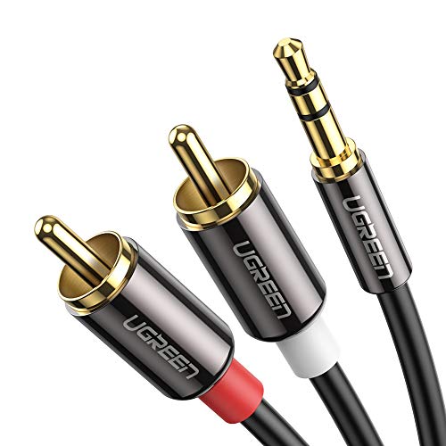 UGREEN Cable Audio Estéreo Jack 3,5mm a 2RCA, Cable Minijack 3,5mm a 2 RCA Macho a Macho con Conectores Metálicos para Móvil iPhone iPod Smart TV Reproductor MP3 Tablet PC Amplificador Altavoz (3M)