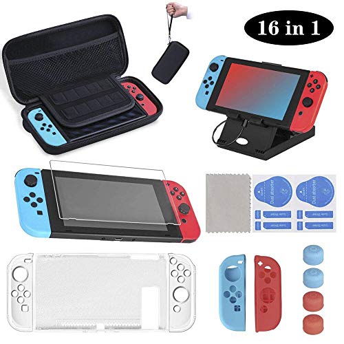 16 en 1 Kit de Accesorios para Nintendo Switch, Funda para Nintendo Switch, Funda Protectora de Silicona | Funda de Transparente | Protector de Pantalla | Tapas para Joystick | Soporte Ajustable 16 en 1 Kit de Accesorios para Nintendo Switch, Funda para Nintendo Switch, Funda Protectora de Silicona | Funda de Transparente | Protector de Pantalla | Tapas para Joystick | Soporte Ajustable