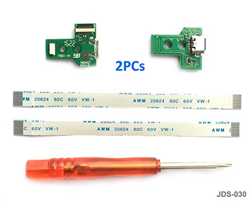 2PCs JDS-030 Replacement Placa Controlador conectores de carga Micro USB para mando PS4, Tarjeta micro del cargador de batería del USB Parte adaptador, Flex Cable - PlayStation DualShock Controller
