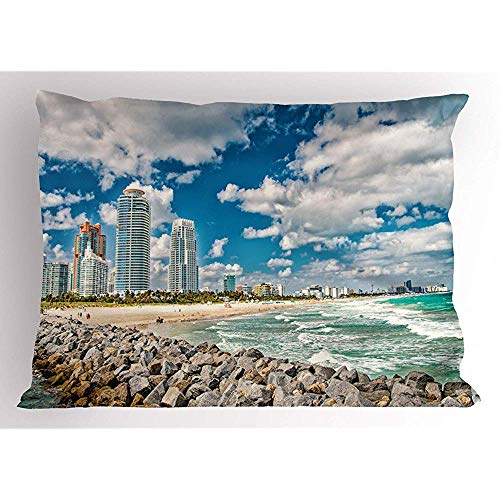 4 Piezas 18X18 Pulgadas Funda De Almohada Florida Beach,Pintoresca De Los Apartamentos Altos Waterway Y Mullidas Nubes En El Cielo,Funda De Almohada Impresa Tamaño Estándar De La Decoración del Hogar