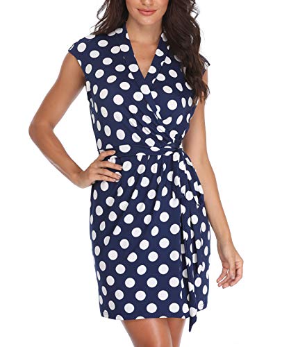 Abrigo Vestidos para Mujer Sexy con Cuello en V Profundo Lunares Damas Azul y Blanco sin Mangas Wave Point - XL Abrigo Vestidos para Mujer Sexy con Cuello en V Profundo Lunares Damas Azul y Blanco sin Mangas Wave Point - XL