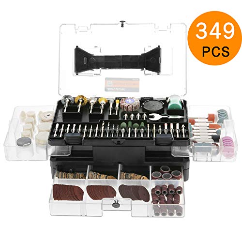 Accesorios de Herramientas Rotativas Meterk 349pcs 1/8" Vástago Eléctrico Grinder Universal Kit de Accesorios con Caja de Almacenamiento para Fácil Corte Afilado Cortar Granding Taladrar y Pulir