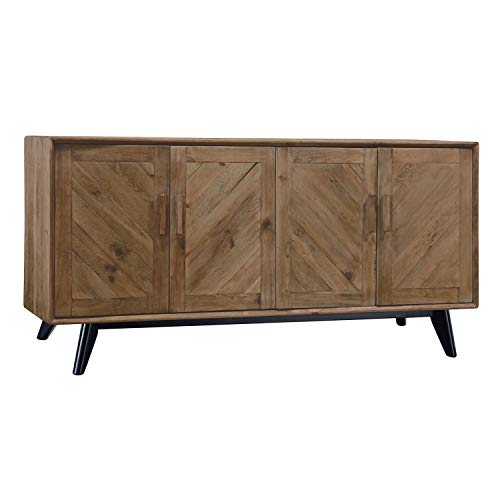 Adec - Pixie, Aparador, Consola de Salon o Recibidor 4 Puertas, en Madera de Pino Reciclado y Negro, Medidas: 180 cm (Largo) x 85 cm (Alto) x 48 cm (Fondo)