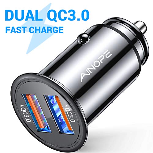 AINOPE Cargador Coche Usb, [Puerto Dual QC3.0] 36W / 6A [Todo Metal] Cargador Movil Coche Mini Cargador Coche Rapido Compatible con todos los teléfonos móviles