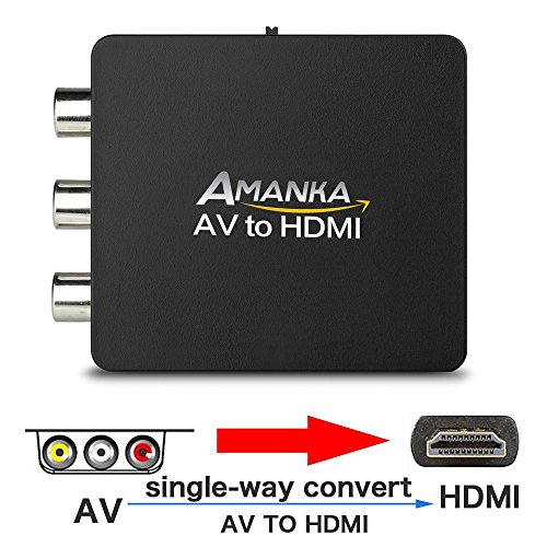 AMANKA Mini Conversor AV a HDMI Convertidor Compuesto RCA CVBS Transformar Señal Audio y Vídeo Adaptador Soporte PAL/NTSC Interruptor, Full HD 3D 1080P, Negro