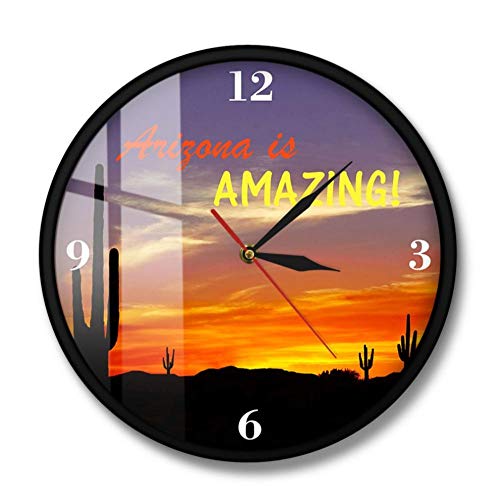 Arizona is Amazing Large Saguaro Cactus Reloj de Pared Moderno Desert Cactus Wall Watch Decoración para el hogar Southwestern Wall Art Souvenir-Metal Frame