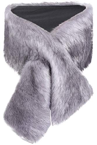 ArtiDeco Mujer La piel de imitación abrigo de la bufanda del cabo de la tarde piel de imitación de cuello chal 47.2" para la capa 1920S aleta traje de invierno (gris-L)