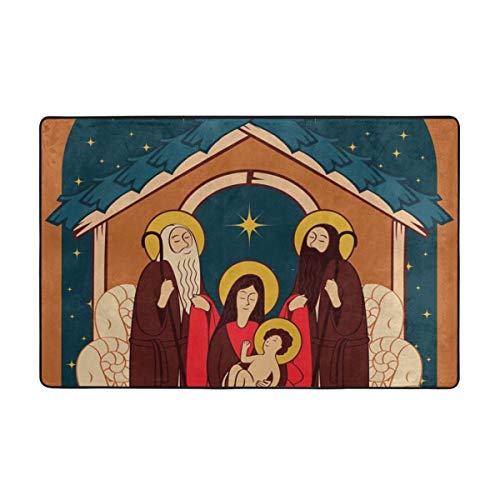 Blived Alfombra de baño,adoración de los Magos,Sagrada Familia y ángel de Navidad Alfombra de baño 45cmx75cm