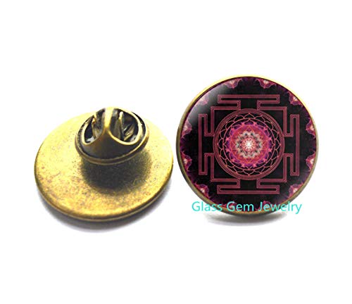 Broche de Sri Yantra Pin, geométrico sagrado budista, joyería sagrada de geometría, mandala antigua, broche de Sri Yantra, budista, Q0146