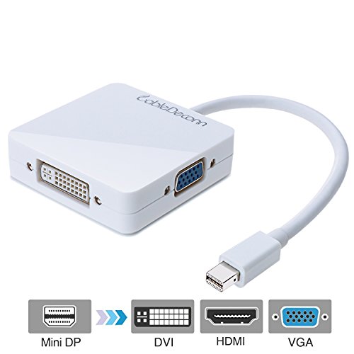 CableDeconn Mini Display Port (Thunderbolt Port Compatible) a VGA HDMI DVI TV AV HDTV Cable Adaptador Convertidor 3-en-1 para Mac, iMac, Mac Book Air Pro, y suface pro4 Mac Mini forma cuadrada