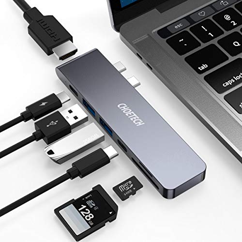 CHOETECH USB C Hub Macbook Pro, Adaptador Tipo C Hub 7 en 2, Thunderbolt 3, USB 3.0, PD 100W, 4K HDMI, Ranura para Tarjeta TF/SD, Adaptador USB C para MacBook Pro2020/2019/2018, MacBook Air 2020-2018