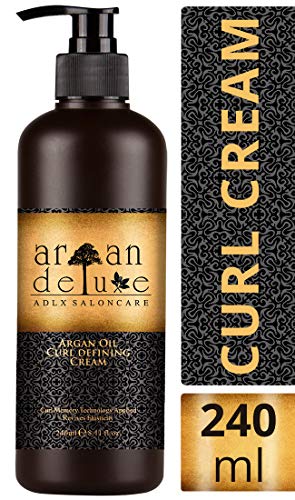 Crema de aceite de argán  definidora de rizos con acabado de peluquería Argan Deluxe, 240ml - Altamente hidratante, para un cuidado intensivo del cabello, aportando brillo, volumen y elasticidad 