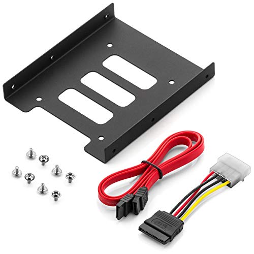 deleyCON Marco de Montaje para Discos Duros de 2,5" SSD a 3,5" Marco de Montaje Desmontable Marco de Montaje Rieles con Tornillos Incluidos Cable SATA y Adaptador de Corriente