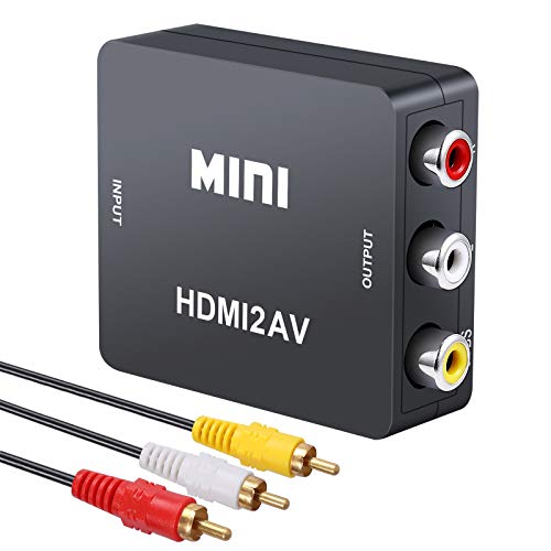 eSynic HDMI a AV Convertidor 1080P Compuesto 3RCA CVBS Audio Video Adaptador Mini Señal Digital a Convertidor AV Compatible con PAL/NTSC para PS3 BLU Ray Player Sky HD Box con Cable de Carga USB