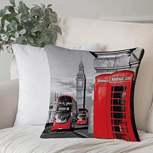 Funda de almohada, funda de cojín Londres, Londres Cabina telefónica en la calle Ícono cultural local tradicional Englan Decoración del hogar Funda de cojín Cuadrado acogedor para sofá Funda de almoha