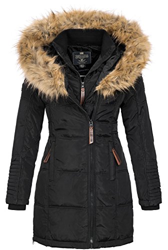 Geographical Norway Belissima - Chaqueta de invierno para mujer con capucha de piel XL negro L