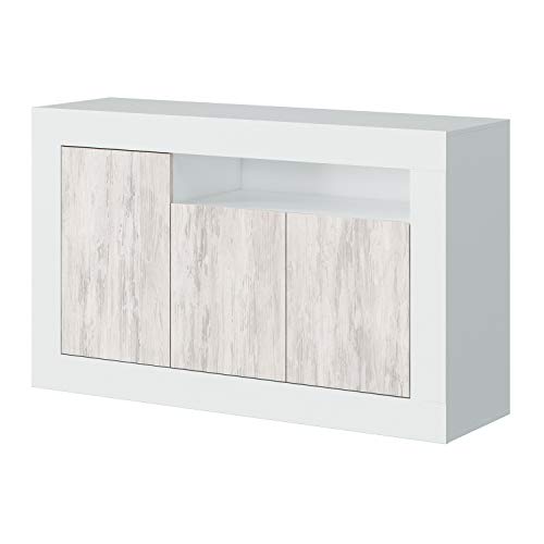 Habitdesign 036628A - Mueble aparador, Buffet Modelo Baltik, Acabado en Color Blanco Artik y Blanco Velho, Medidas: 144 cm (Ancho) x 87 cm (Alto) x 42 cm (Fondo)