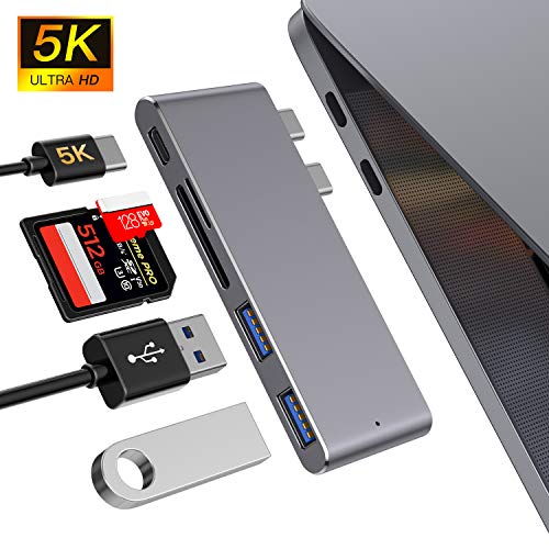 Hub USB C, Adaptador Tipo C Hub Slim Thunderbolt 3 de Aluminio para MacBook Pro 2019/2018/2017/2016 13"y 15", MacBook Air 2019/2018 13", 2 Puertos USB 3.0, 1 Lector de Tarjetas SD y 1 TF Hub USB C, Adaptador Tipo C Hub Slim Thunderbolt 3 de Aluminio para MacBook Pro 2019/2018/2017/2016 13"y 15", MacBook Air 2019/2018 13", 2 Puertos USB 3.0, 1 Lector de Tarjetas SD y 1 TF