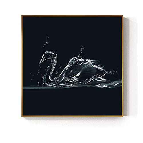 Imprimir lienzo arte pintura abstracto blanco y negro cristal cisne animal cartel para sala de estar moderna pared arte decoración 30x30 cm / 11.8"x 11.8" sin marco