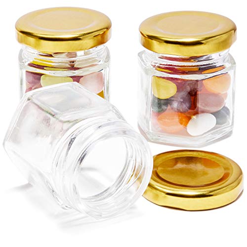 Juego de 36 mini tarros de Mason – tarro transparente con tapas doradas para especias, miel, jama, comida para bebé, gran regalo para boda, novia y baby shower, 1,5fl oz Juego de 36 mini tarros de Mason – tarro transparente con tapas doradas para especias, miel, jama, comida para bebé, gran regalo para boda, novia y baby shower, 1,5fl oz