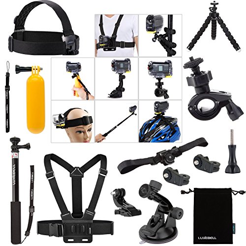 Luxebell 14en1 Kit de Accesorios Deportivos Bundle para Sony Accion Cam, Monte de Casco / Arnés de Pecho / Montaje de la bici / Monopie / Venda / Empuñadura Flotante / Ventosa / Montaje de Trípode Luxebell 14en1 Kit de Accesorios Deportivos Bundle para Sony Accion Cam, Monte de Casco / Arnés de Pecho / Montaje de la bici / Monopie / Venda / Empuñadura Flotante / Ventosa / Montaje de Trípode