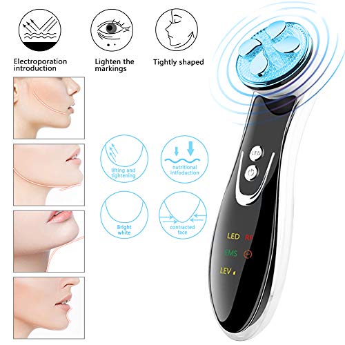 Máquina de estiramiento de la piel, máquina facial de elevación facial 6 en 1 RF EMS Terapia de luz LED Arrugas Eliminar dispositivo antiedad de belleza para el acné