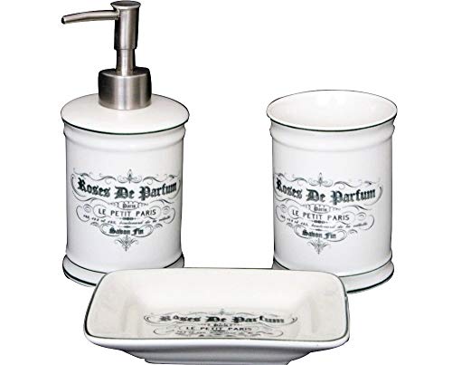 New Home Hotel de juego de accesorios de baño de cerámica diseño Vintage de 4 Vaso para cepillo de dientes Vaso de dispensador de jabón con mango