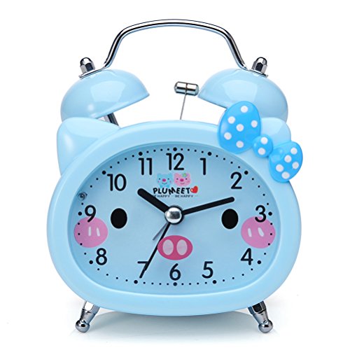 Plumeet Reloj Despertador con Campanas gemelas para Niños Marca Silencioso (sin Tic-TAC) con Tema de Caricatura, operado con baterías (Azul)