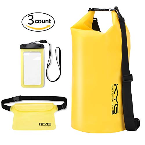 Premium Bolsa Estanca 20L Impermeable Seca PVC- Set de Bolsa Waterproof con Funda Táctil de Móvil y Bolsa Cintura para Playa y Deportes al Aire Rafting/Kayak/Senderismo/Esquí/Pesca/Escalada/Camping