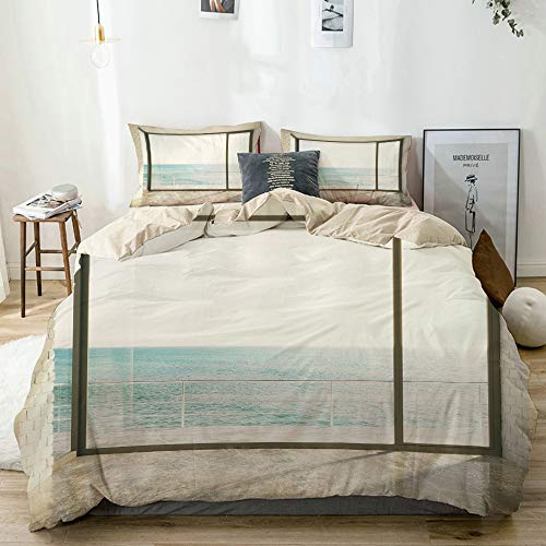 QYUESHANG Bedding Juego de Funda de Edredón,Paisaje del apartamento con mar Ondulado Tema costero del océano Diseño del hogar Imagen artística,Funda de Nórdico y 2 Fundas de Almohada King QYUESHANG Bedding Juego de Funda de Edredón,Paisaje del apartamento con mar Ondulado Tema costero del océano Diseño del hogar Imagen artística,Funda de Nórdico y 2 Fundas de Almohada King