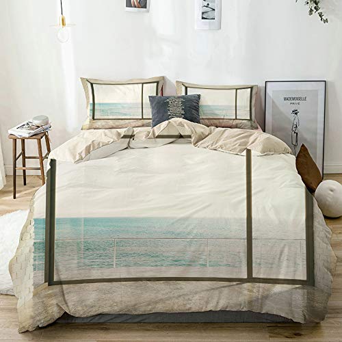 QYUESHANG Bedding Juego de Funda de Edredón,Paisaje del apartamento con mar Ondulado Tema costero del océano Diseño del hogar Imagen artística,Funda de Nórdico y 2 Fundas de Almohada King