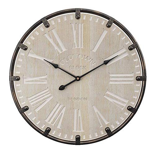 Reloj de pared de 50 cm, antiguo vintage país americano hecho a mano de madera 3D número romano grabado hierro forjado decorativo reloj de pared barrido silencioso reloj redondo sin tictac para regalo