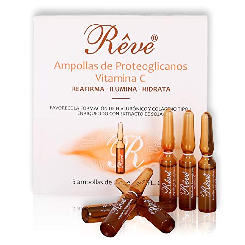 REVE Ampollas Proteoglicanos con Vitamina C - Acción reparadora, reafirmante y antioxidante - Hombre y Mujer - Día o Noche - Cosmética de Calidad, sin Parabenes - Estuche 6 Ampollas REVE Ampollas Proteoglicanos con Vitamina C - Acción reparadora, reafirmante y antioxidante - Hombre y Mujer - Día o Noche - Cosmética de Calidad, sin Parabenes - Estuche 6 Ampollas