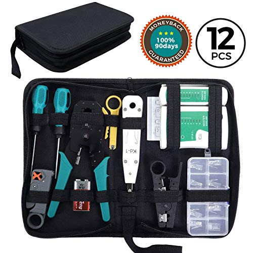 SGILE Comprobador de Cable de Red RJ45 Network Tool Kits Red Profesional Mantenimiento de la Computadora LAN Cable Tester 12 en 1 Herramientas de Reparación