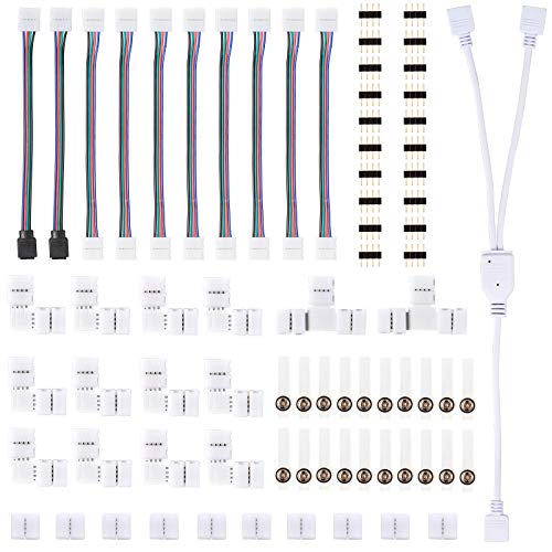 SIGHTLING 5050 Kit de conector de tira de luz LED RGB de 4 pines incluye Cable divisor de 2 vías,conectores en forma de L,Clips de tira de luz de LED, Conectores sin tapa SIGHTLING 5050 Kit de conector de tira de luz LED RGB de 4 pines incluye Cable divisor de 2 vías,conectores en forma de L,Clips de tira de luz de LED, Conectores sin tapa