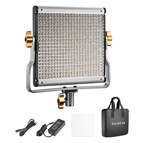 SocialLite Regulable Bi-Color LED Video Luz 480 Leds 3200K-5600K CRI 96+ con Soporte en U Filtro Suave y Bolsa de Transporte Carcasa Metálica para Fotografía Estudio Iluminación LED