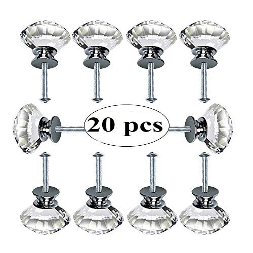 TLBTEK - Juego de 20 pomos decorativos de cristal de diamante de 30 mm, para armario, armario, armario, cajones, muebles, baño, cocina, escritorio, lavandería TLBTEK - Juego de 20 pomos decorativos de cristal de diamante de 30 mm, para armario, armario, armario, cajones, muebles, baño, cocina, escritorio, lavandería