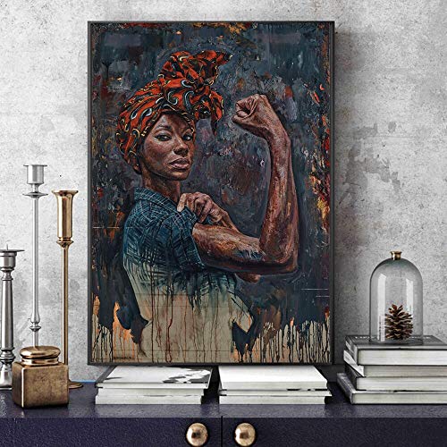 tzxdbh Potentes Pinturas de Lienzo de Mujer Negra en la Pared Carteles e Impresiones Retrato de Mujer Negra Imágenes de Pared para la decoración de la Sala de Estar