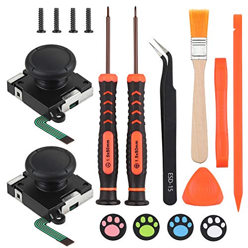 Vastar 2Pcs 3D Joysticks Analógicos de Reemplazo para Nintendo Switch Joy-Con con 4 Tapas para Joystick, Destornillador de Tres Alas y Cruz, Herramientas de palanca, Cepillo de Limpieza, Tornillos Vastar 2Pcs 3D Joysticks Analógicos de Reemplazo para Nintendo Switch Joy-Con con 4 Tapas para Joystick, Destornillador de Tres Alas y Cruz, Herramientas de palanca, Cepillo de Limpieza, Tornillos