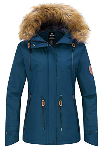 Wantdo Chaqueta de Esquí para Mujer Anorak Montaña Contraviento con Forro Polar Azul Oscuro X-Large