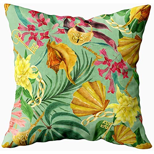 WHEYT Funda de cojín 45Cm X 45Cm Acuarela con Flores y Cadena de Oro Candado Funda de Almohada de poliéster con Cremallera Invisible WHEYT Funda de cojín 45Cm X 45Cm Acuarela con Flores y Cadena de Oro Candado Funda de Almohada de poliéster con Cremallera Invisible