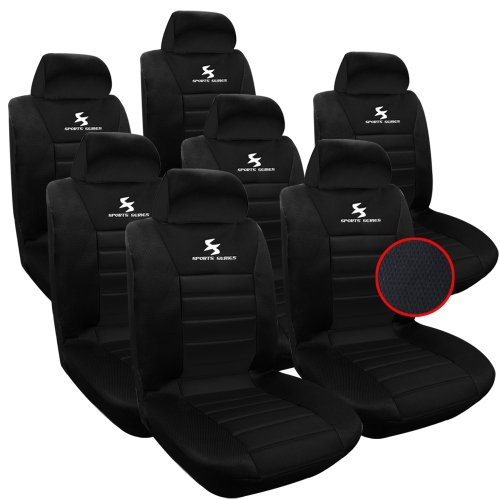 WOLTU 7X Fundas de Asiento para Coche Universal Delantero y Traseros Cubierta para Asiento Automóvil sin Bolsa de Aire 100% Poliéster Negro AS7755-7