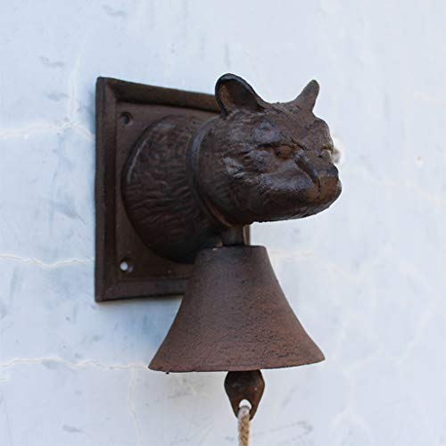 XXHDEE Cabeza de gato de hierro fundido reloj de campana francés antiguo decoración de pared de hierro forjado decoración de jardín colgante de jardín 14.5x10.6x19.5cm timbre de la puerta de hierro fu