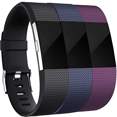 Yandu Reemplazo para Fitbit Charge 2 Correa, Correas de Reloj Correas de Accesorios Cómodas y Suaves para Fitbit Charge 2 (05, 3PC(Black+Blue+Plum), L)