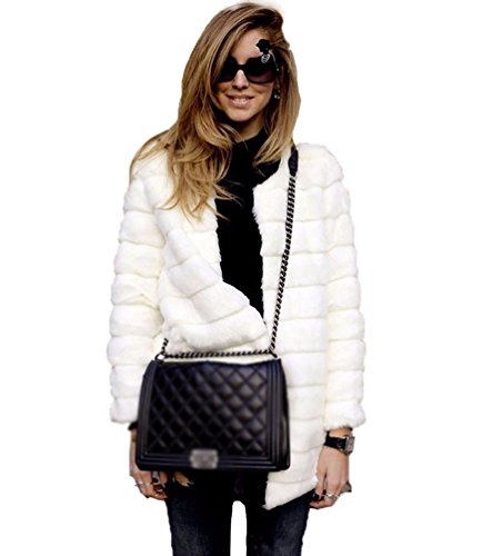 YiLianDa Chaqueta Corta de Piel Faux Abrigo con Manga Larga para Mujer de Invierno Blanco S YiLianDa Chaqueta Corta de Piel Faux Abrigo con Manga Larga para Mujer de Invierno Blanco S