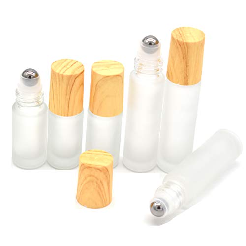 Yueser 6 piezas Botellas Roll On para Aceites Esenciales con Roll-on Bola de Acero Inoxidable y Tapa de Bambú para Perfume Aromaterapia Aceite Esencial,5 ml 10ml