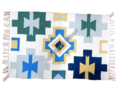 2 x 3 pies Killim Handloom de lana pura vintage india Dhurrie alfombra de tela interior y exterior de viaje alfombra de diseño de viaje alfombra de algodón de diseño suave alfombra reversible