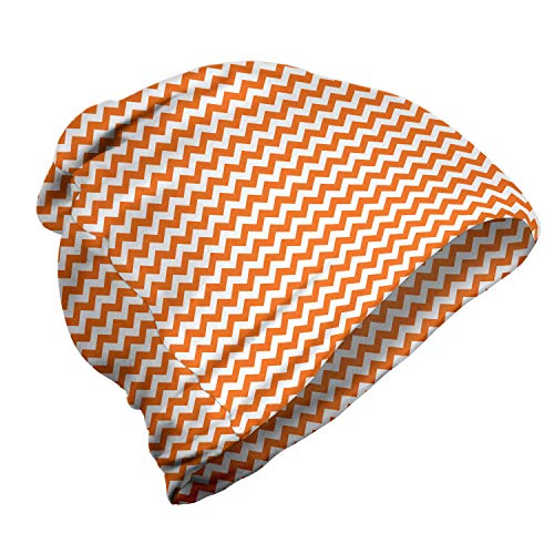 ABAKUHAUS Otoño Gorro Unisex, Alquiler por Temporada de Color, Tela Suave 100% Microfibra Estampada Ideal para Actividades al Aire Libre, Naranja Blanco