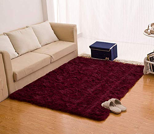 CNFQ Shaggy alfombras de Pelo Largo alfombras Salon alfombras de habitacion moquetas Sala de Estar (Burdeos, 100 x 200 cm)