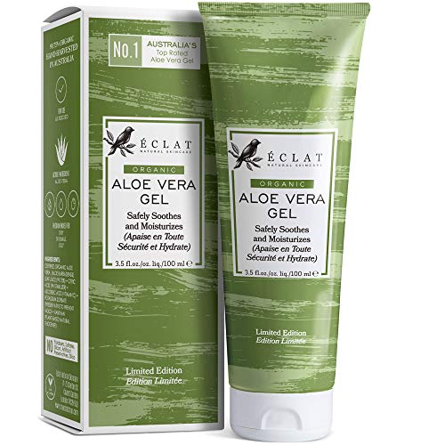 Gel Aloe Vera 100% Eclat – Gel Natural de Aloe Vera Cara Cuerpo y Cabello con Vitamina C y Aloe Vera Orgánico 100% Aceite Aloe Vera Barbadensis en un Gel de Aloe Vera Puro Suave y de Rápida Absorción